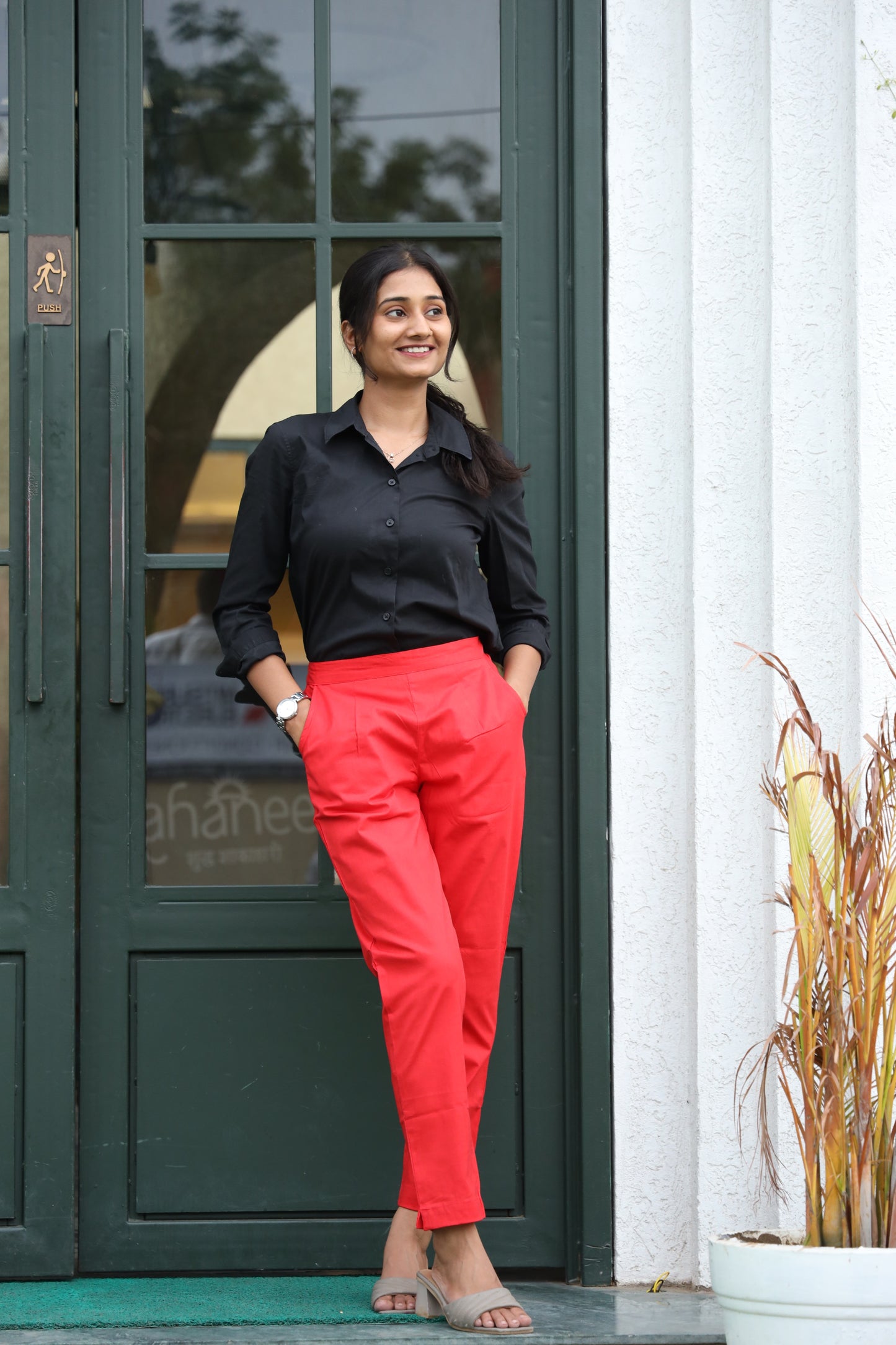 Red Office Formal Pants