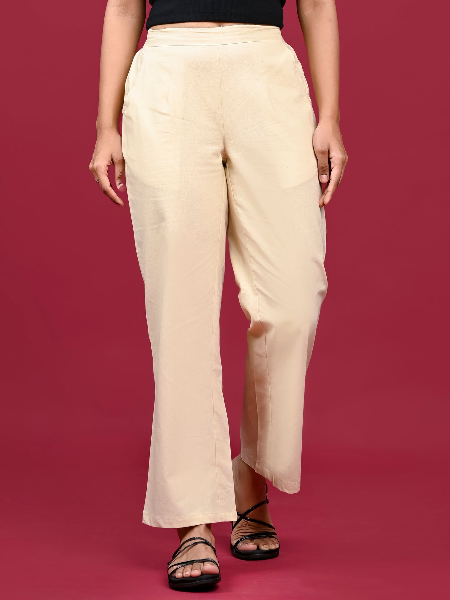 Beige Wide Leg Pants