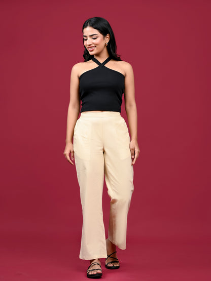 Beige Wide Leg Pants