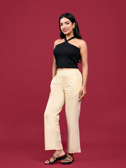 Beige Wide Leg Pants