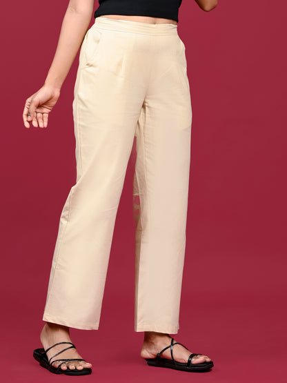 Beige Wide Leg Pants