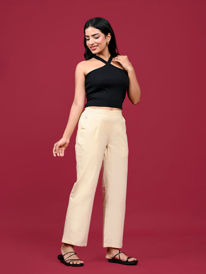 Beige Wide Leg Pants