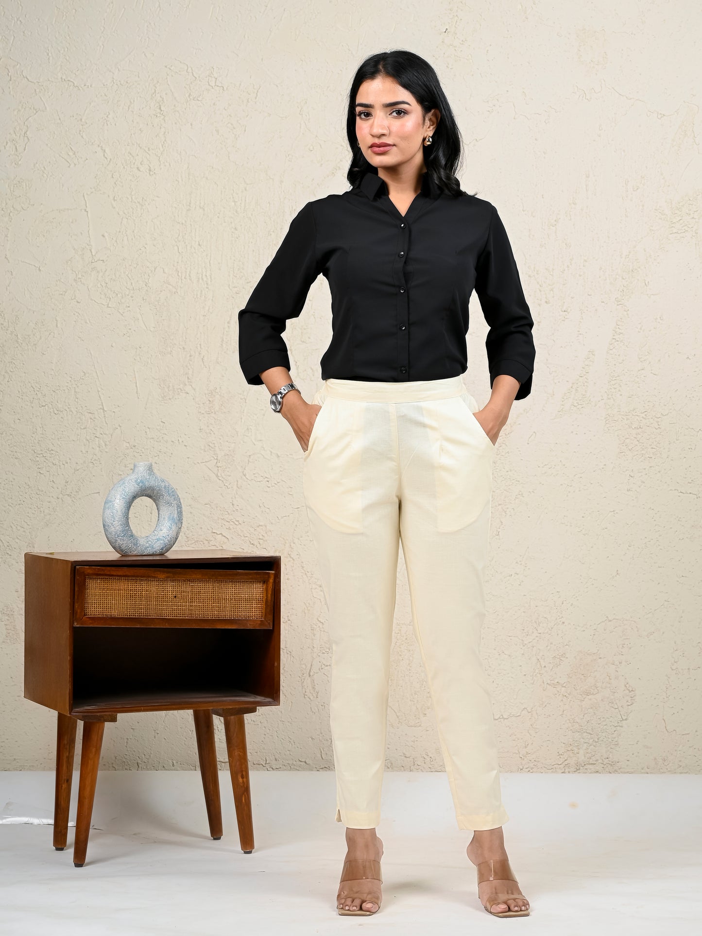 Cream Office Formal Pants