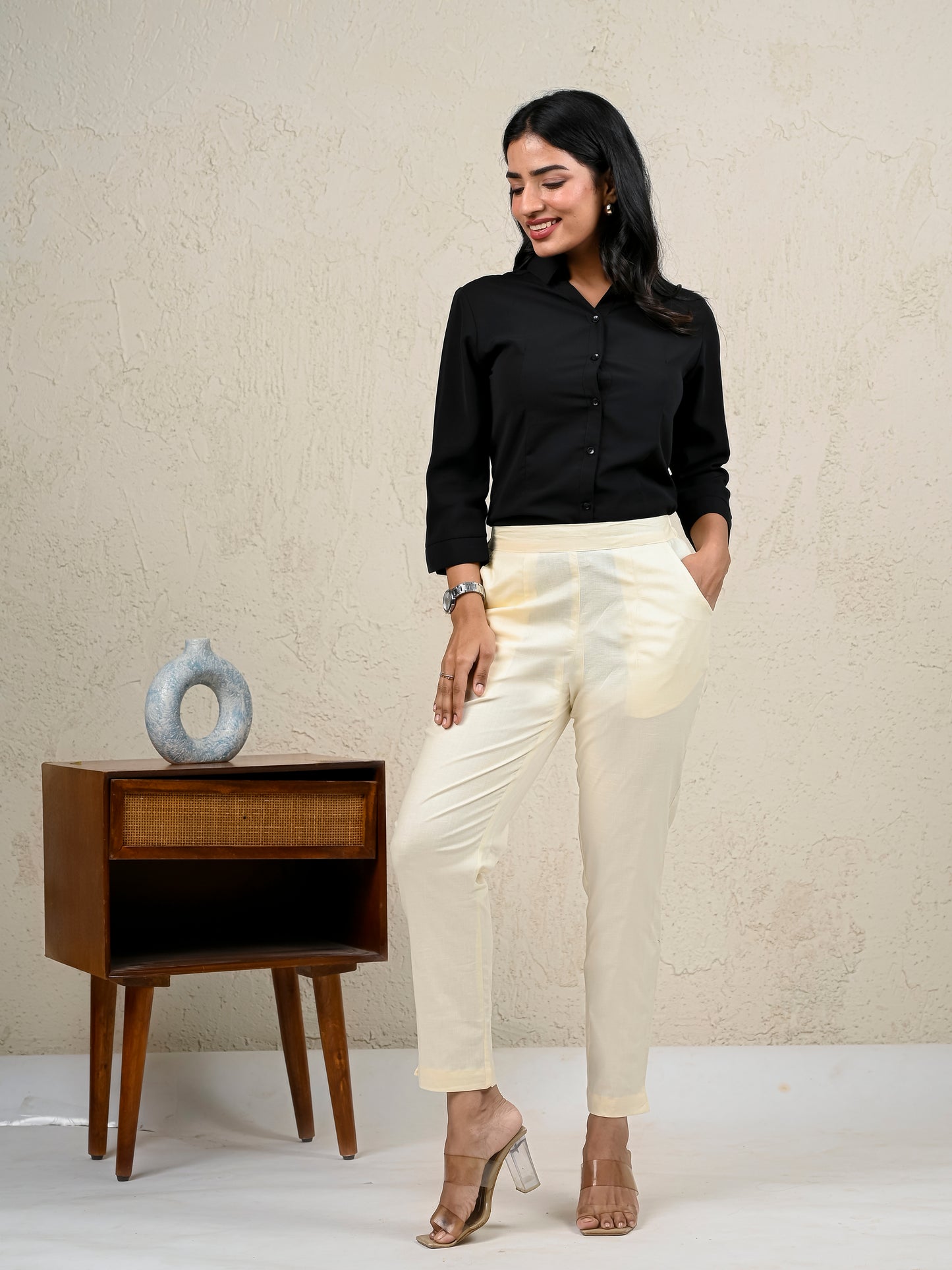 Cream Office Formal Pants