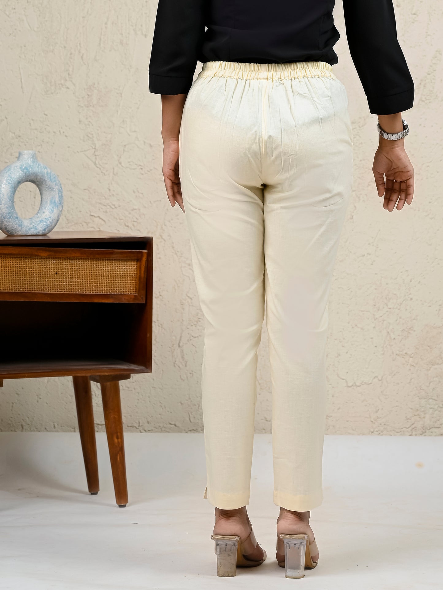 Cream Office Formal Pants