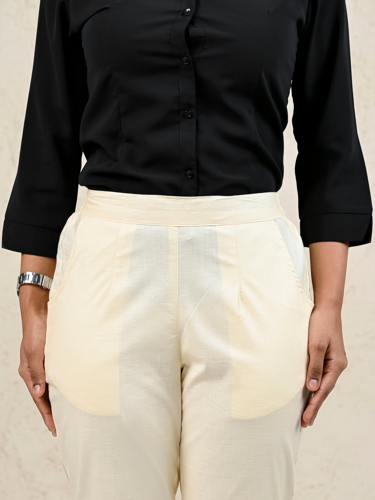 Cream Office Formal Pants