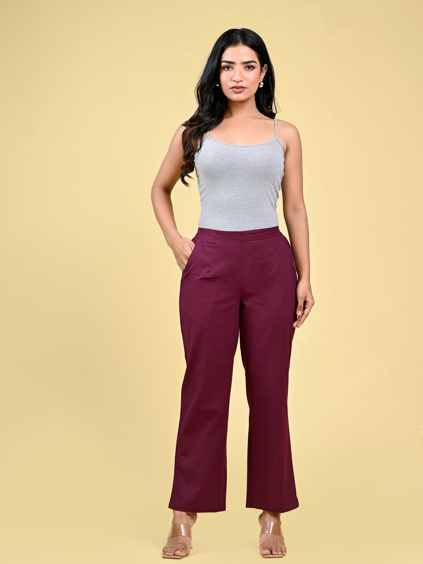 Wine Wide Leg Pants