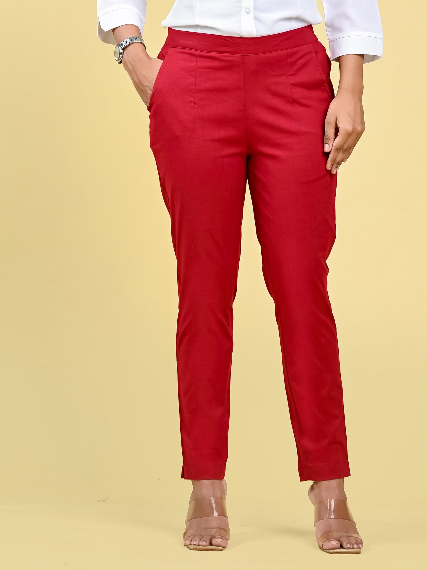 Red Office Formal Pants