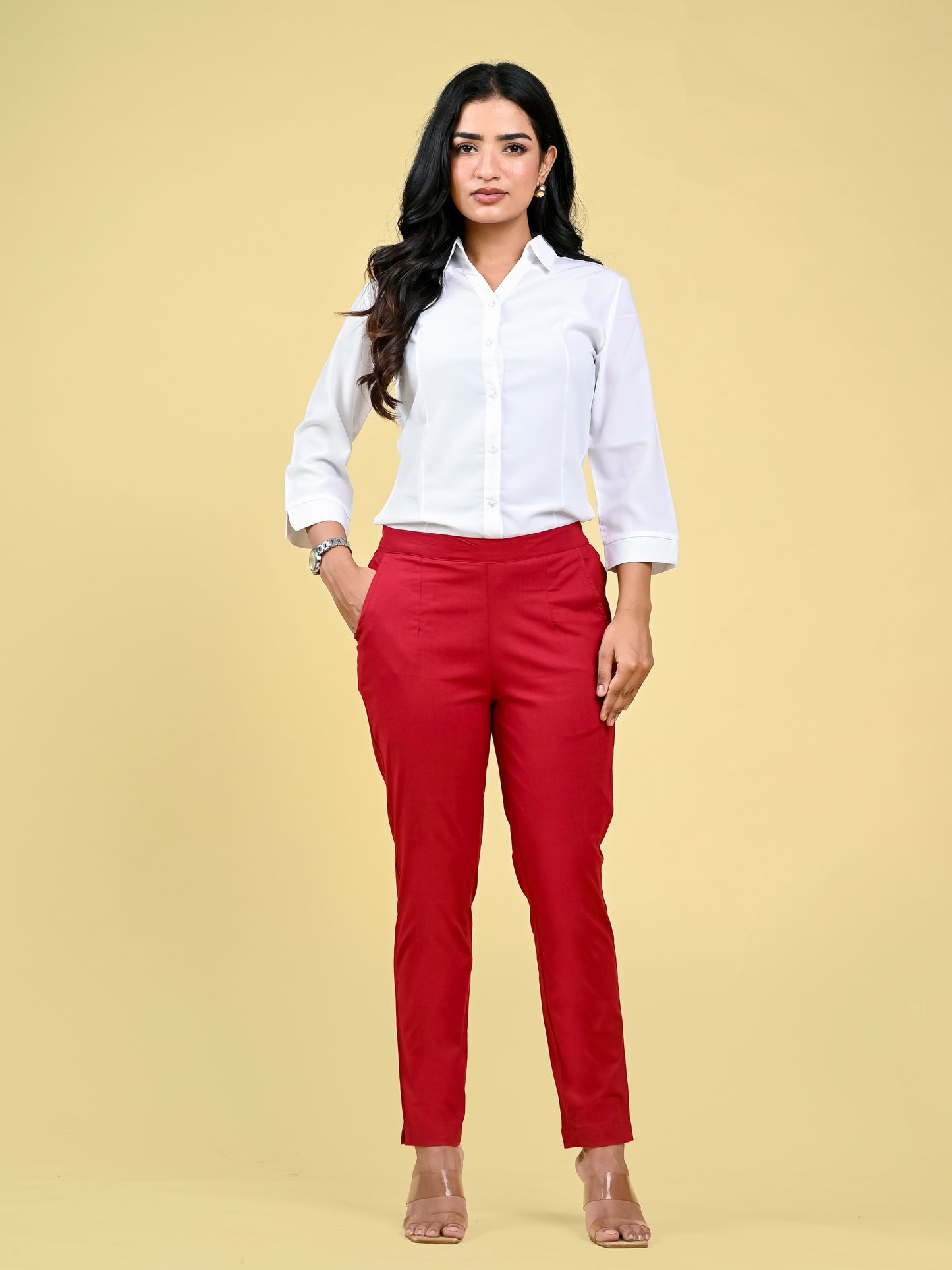 Red Office Formal Pants