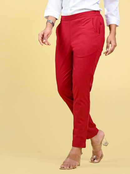 Red Office Formal Pants