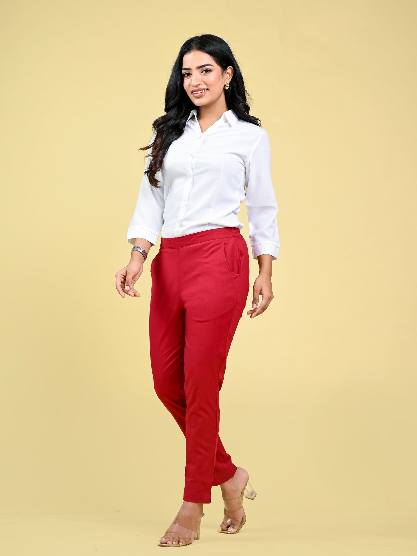 Red Office Formal Pants