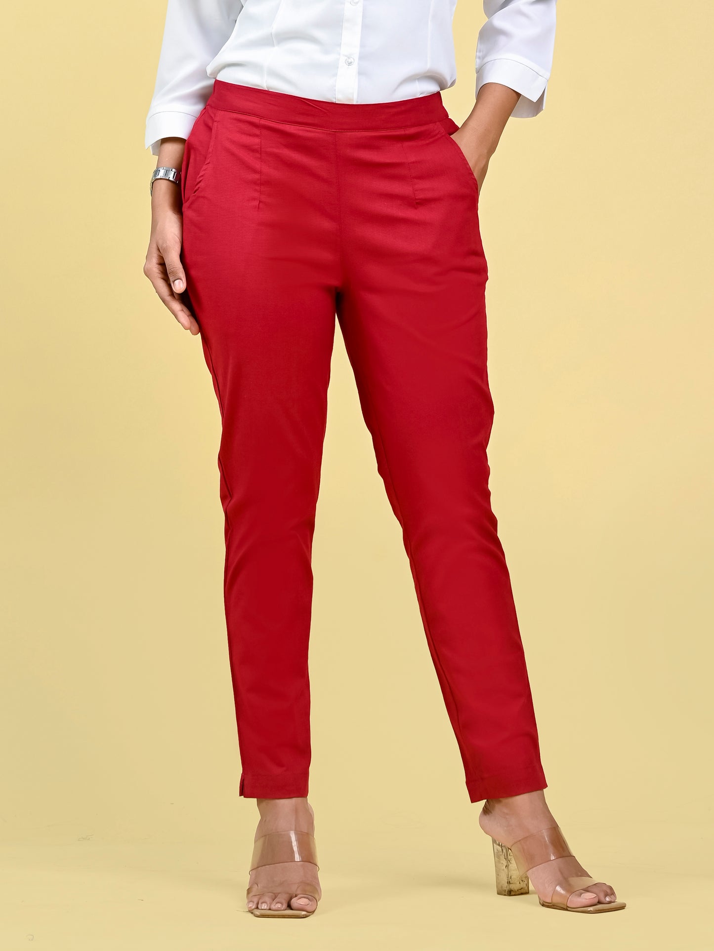 Red Office Formal Pants