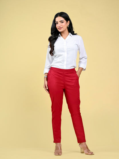 Red Office Formal Pants