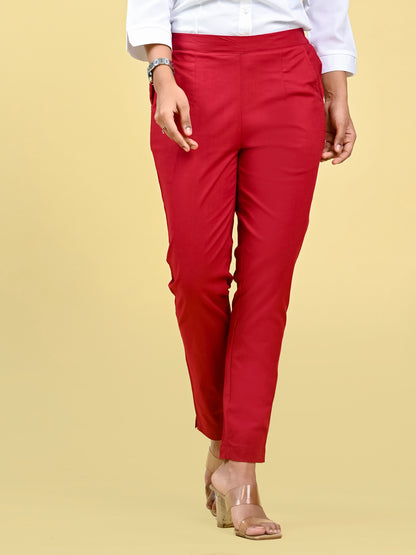 Red Office Formal Pants