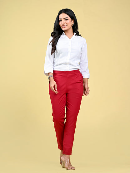 Red Office Formal Pants