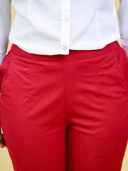 Red Office Formal Pants